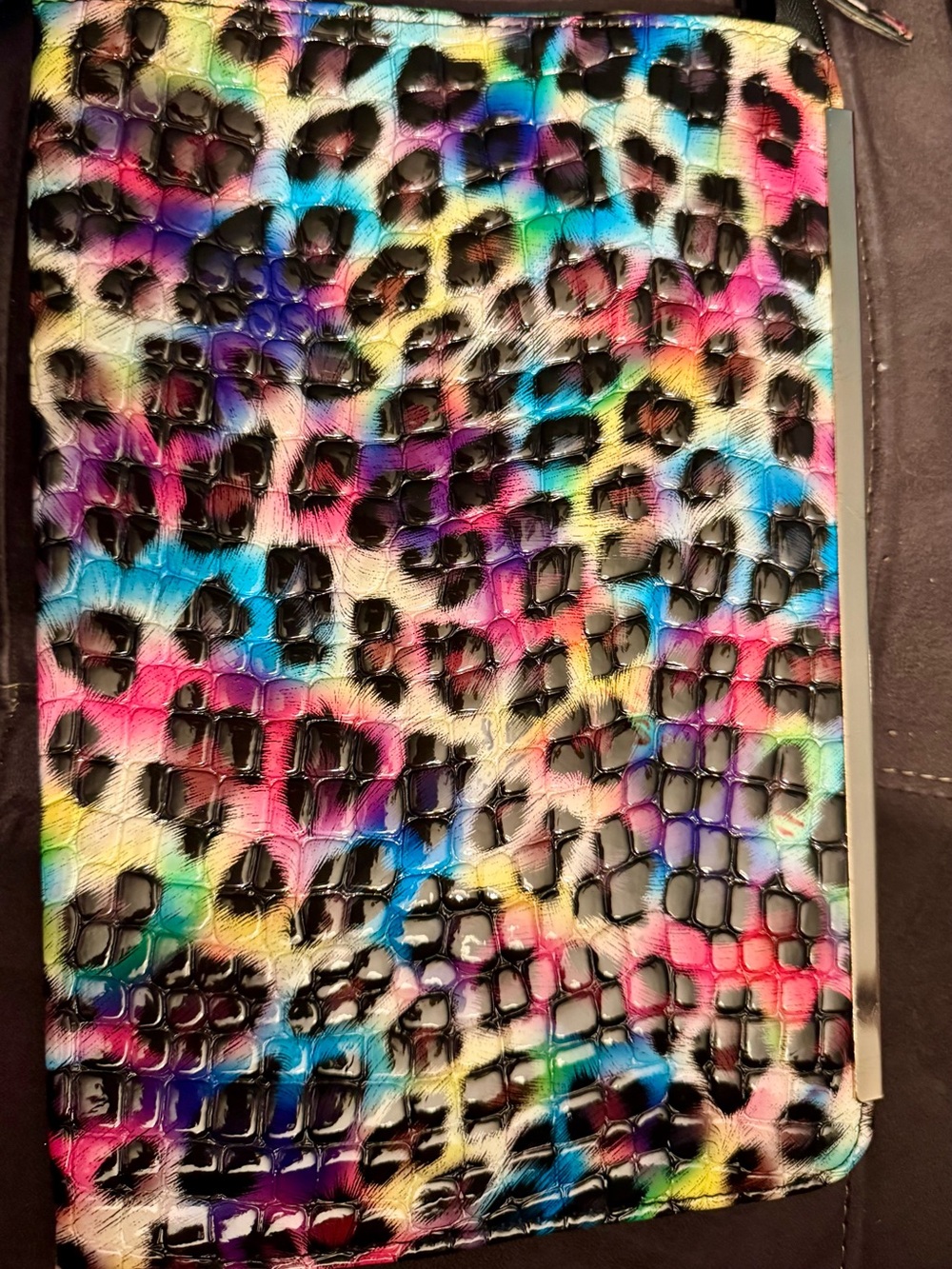 Multicolor Croc-Embossed Wristlet Clutch with Black Accents - Picture 2 of 7